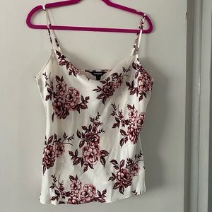 Express White Tank Top with Burgundy Floral Print